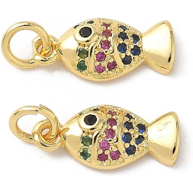 Brass Micro Pave Cubic Zirconia Fish Pendant, 18K Gold Plated — Charms & Pendants