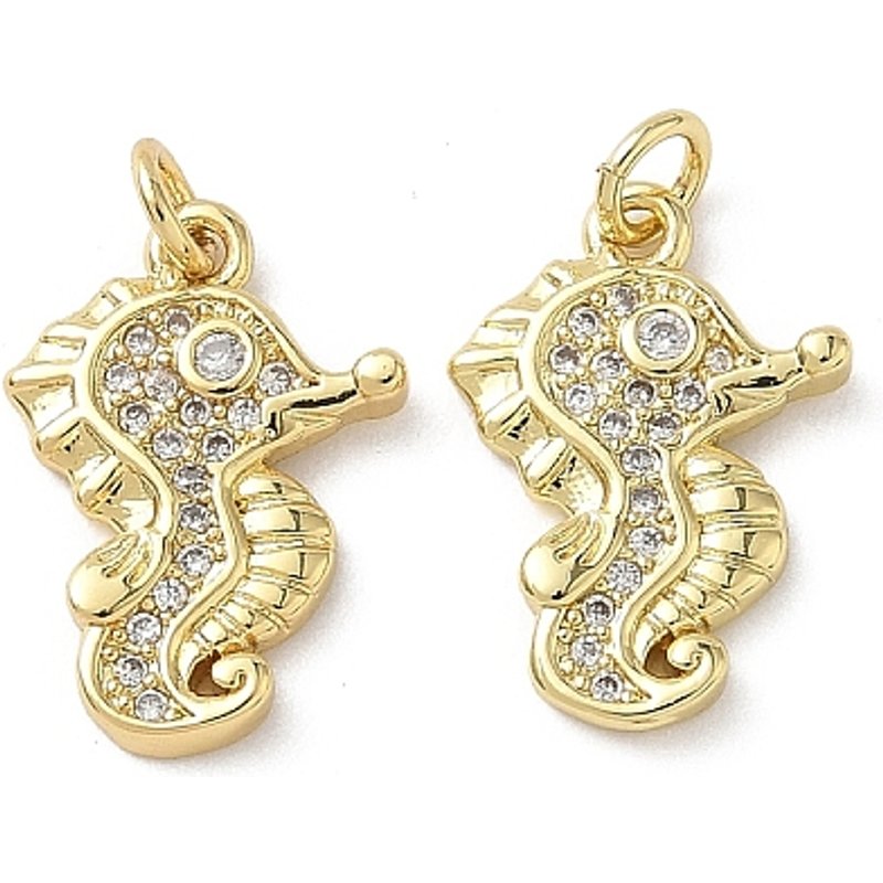 Pendentif en laiton micro pavé de zircon cubique, plaqué or 18K, hippocampe — Breloques et pendentifs