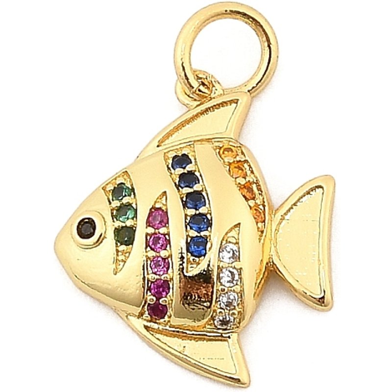 Brass Micro Pave Cubic Zirconia Fish Pendant, 18K Gold Plated — Charms & Pendants