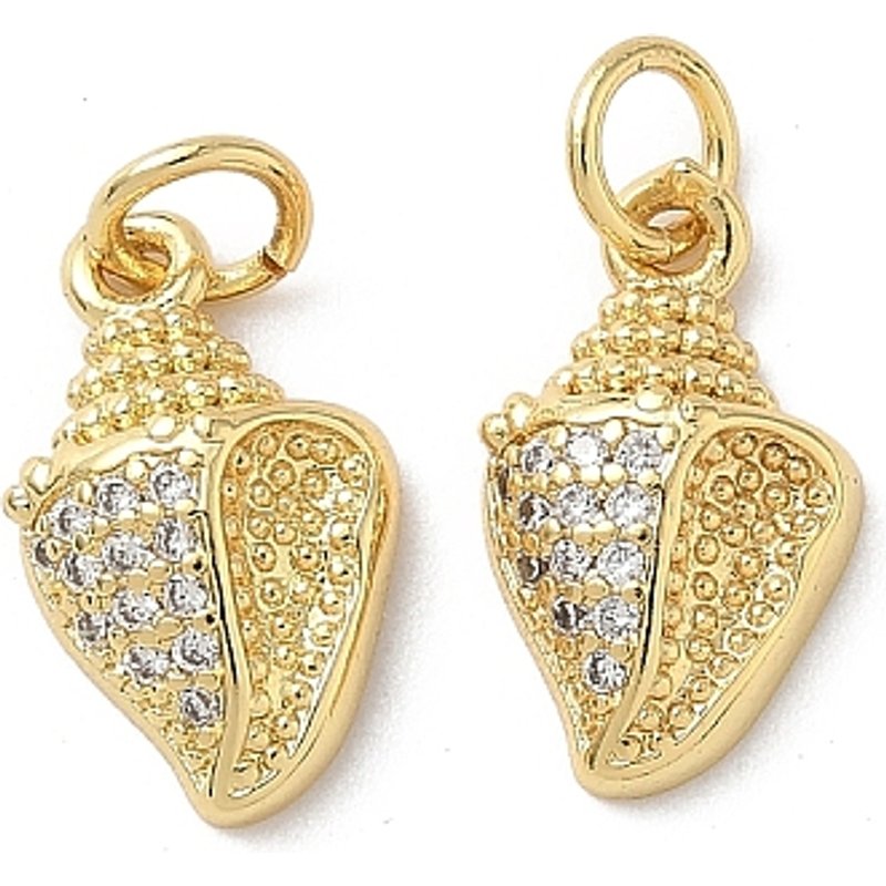 Brass Micro Pave Cubic Zirconia Shell Charms with Jump Ring — Charms & Pendants
