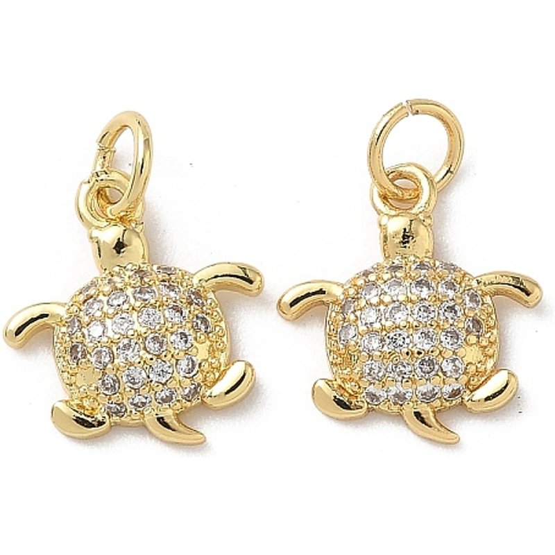 Brass Micro Pave Cubic Zirconia Turtle Charm, 18K Gold Plated — Charms & Pendants
