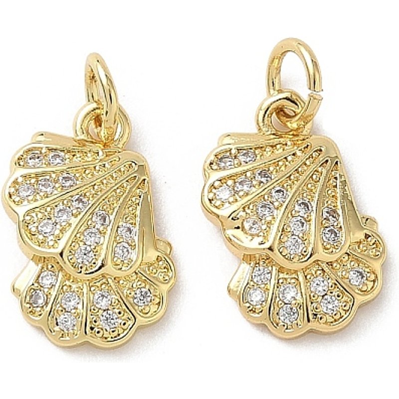 Brass Micro Pave Cubic Zirconia Shell Pendants, 18K Gold Plated — Charms & Pendants