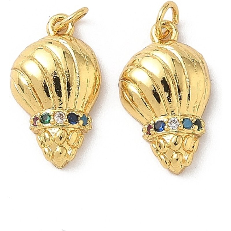 Brass Micro Pave Cubic Zirconia Shell Pendants, 18K Gold Plated — Charms & Pendants