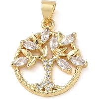 Pendentif en laiton avec zircon cubique micro pavé, arbre, plaqué or 18K