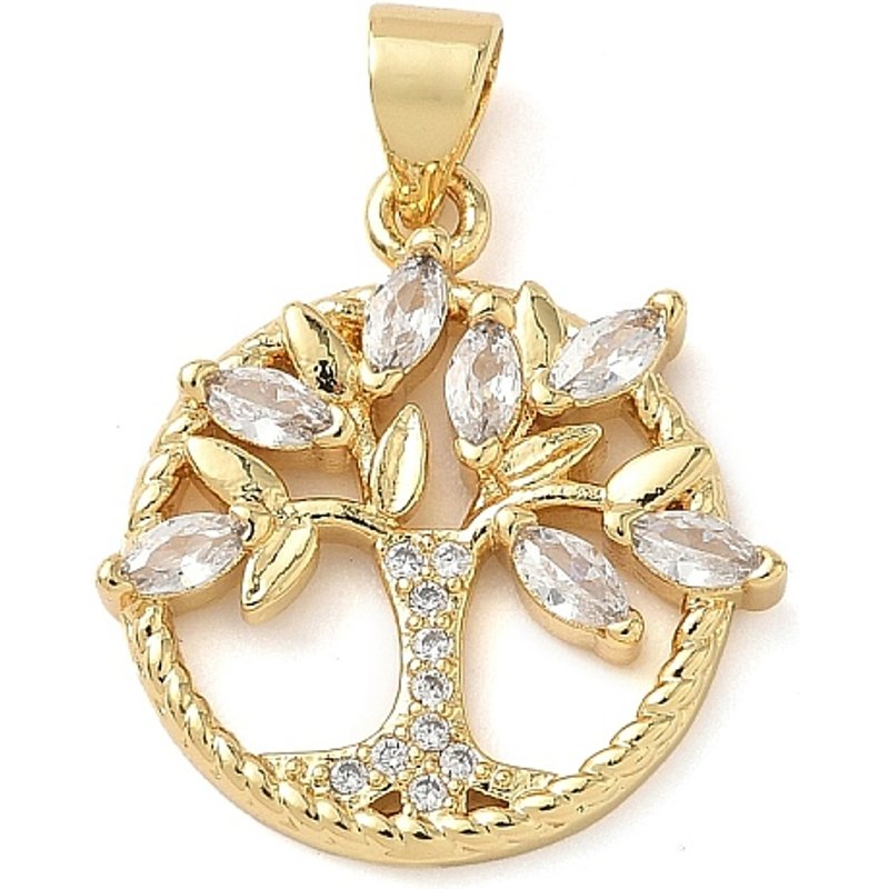 Brass Micro Pave Cubic Zirconia Tree Pendant, 18K Gold Plated — Charms & Pendants