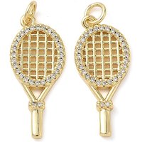 Pendentif Racket en Zirconia Cubique Micro Pave en Laiton, Plaqué Or 18K