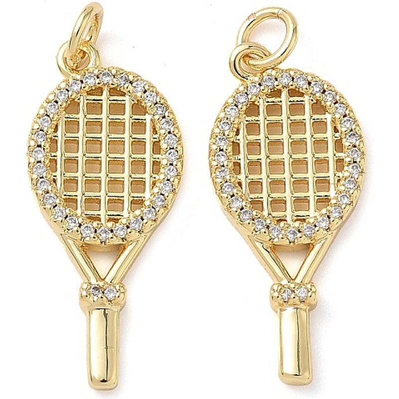 Pendentif Racket en Zirconia Cubique Micro Pave en Laiton, Plaqué Or 18K — Breloques et pendentifs