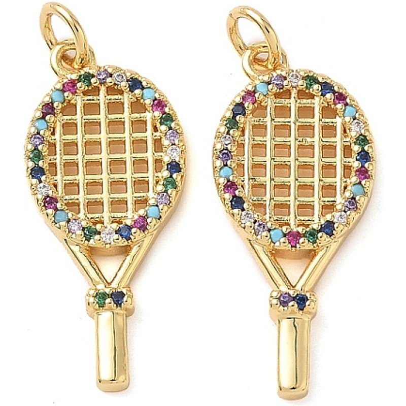 Brass Micro Pave Cubic Zirconia Racket Pendant, 18K Gold Plated — Charms & Pendants