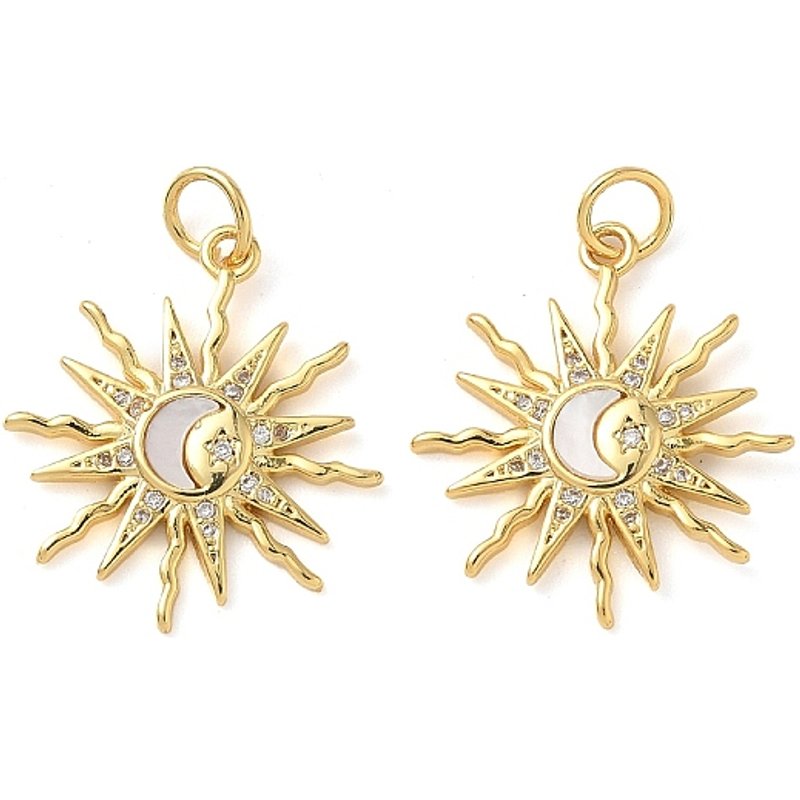 Natural White Shell Pendants with Brass Sun Charms — Charms & Pendants