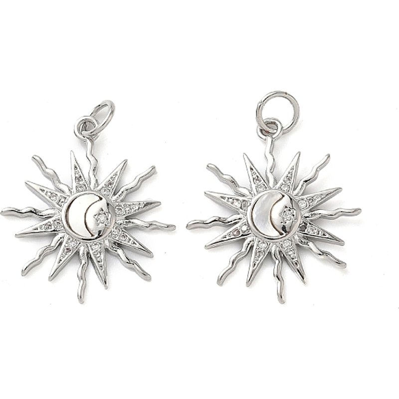 Natural White Shell Pendants and Brass Sun Charms with Jump Rings — Charms & Pendants