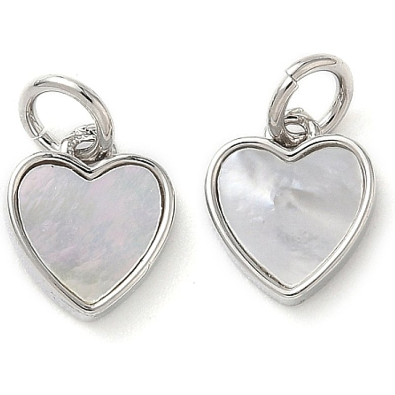 Natural White Shell Heart Charms with Brass Settings and Jump Rings — Charms & Pendants