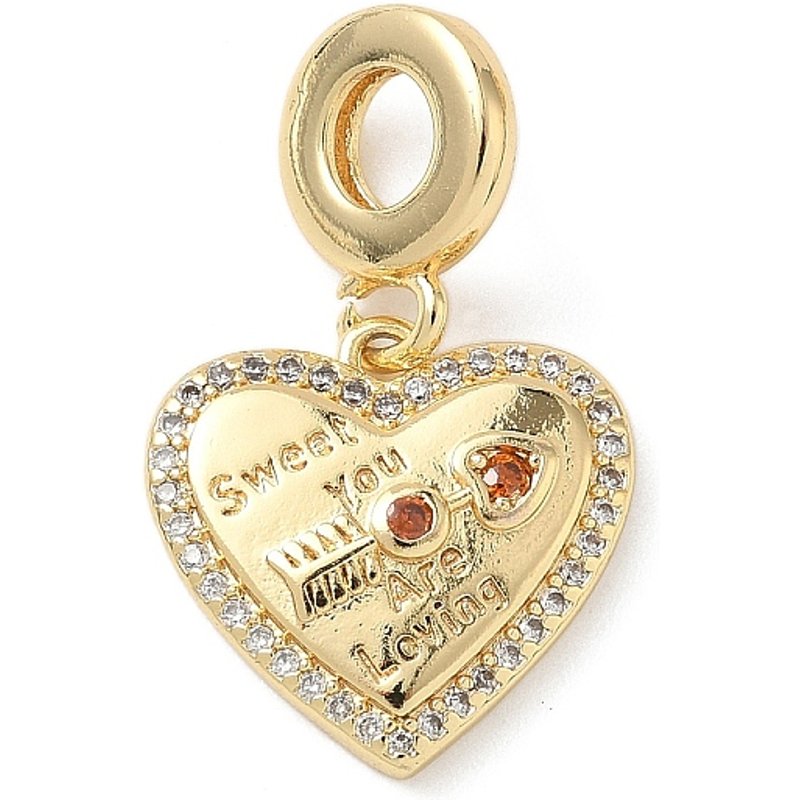 Brass Micro Pave Clear Cubic Zirconia Heart Dangle Charms — Jewelry Beads