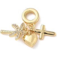 Charm Dangle en Laiton Micro Pave Zircon Cubique Clair, Plaqué Or 18K — Perles à bijoux