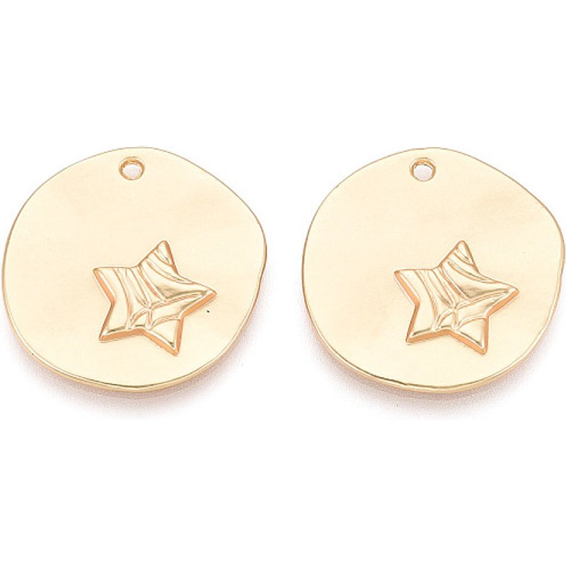 Alloy Pendants - Flat Round & Star in Matte Gold Color