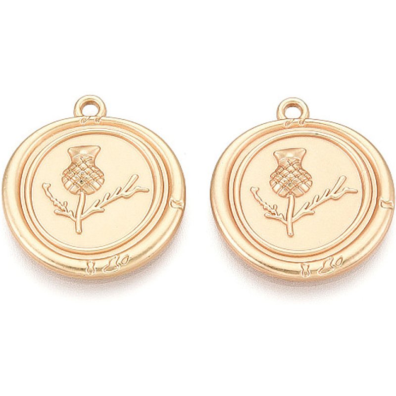 Pendants en alliage ronds et fleuris en couleur or mat — Breloques et pendentifs