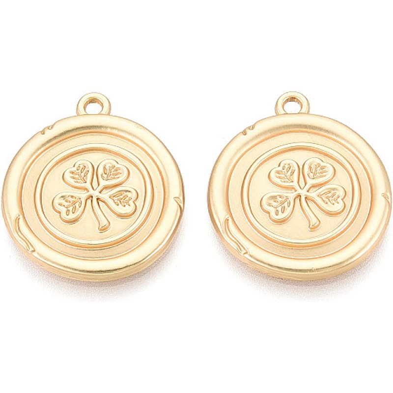 Pendentifs en alliage, rond plat et trèfle, couleur or mat, sans cadmium — Breloques et pendentifs