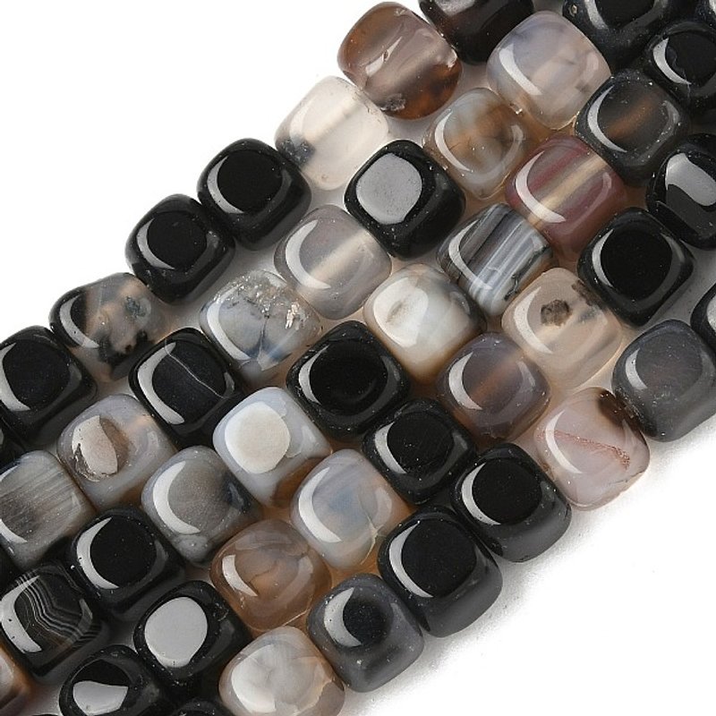 Brins de perles en agate aux veines de dragon, cube noir, 7-8mm — Perles à bijoux