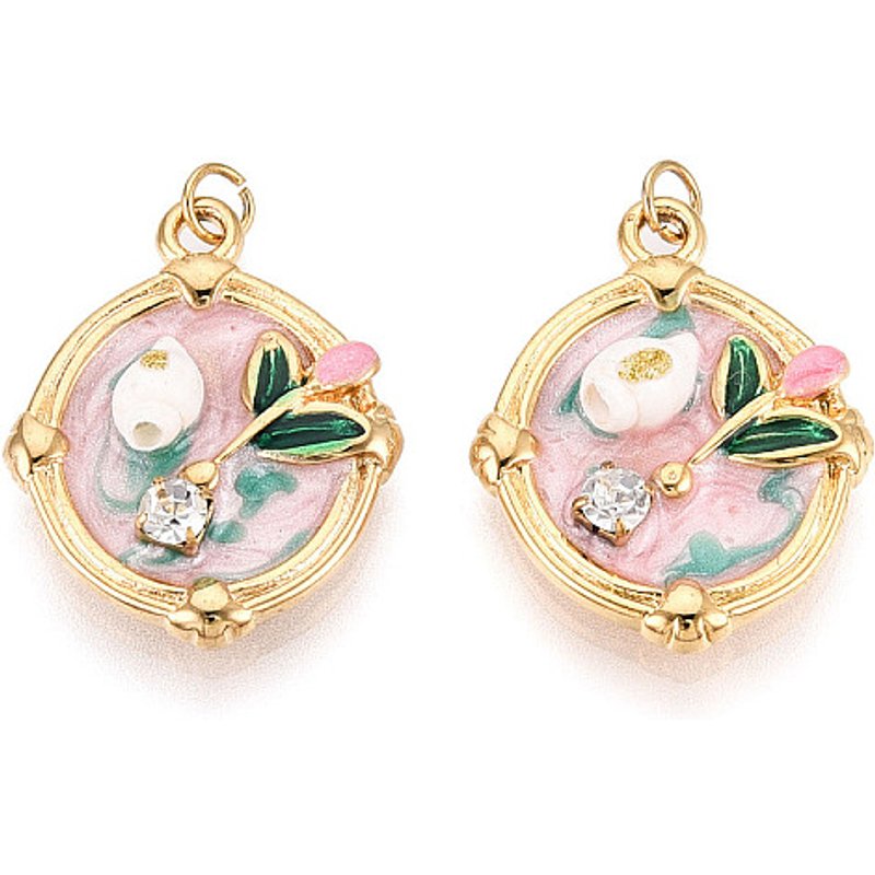 Pendentif en Acier Inoxydable 304 avec Fleur Rose et Plaquage en Or 18K — Breloques et pendentifs