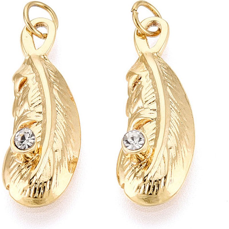 Pendentif en Acier Inoxydable avec Plume et Plaquage en Or 18K — Breloques et pendentifs