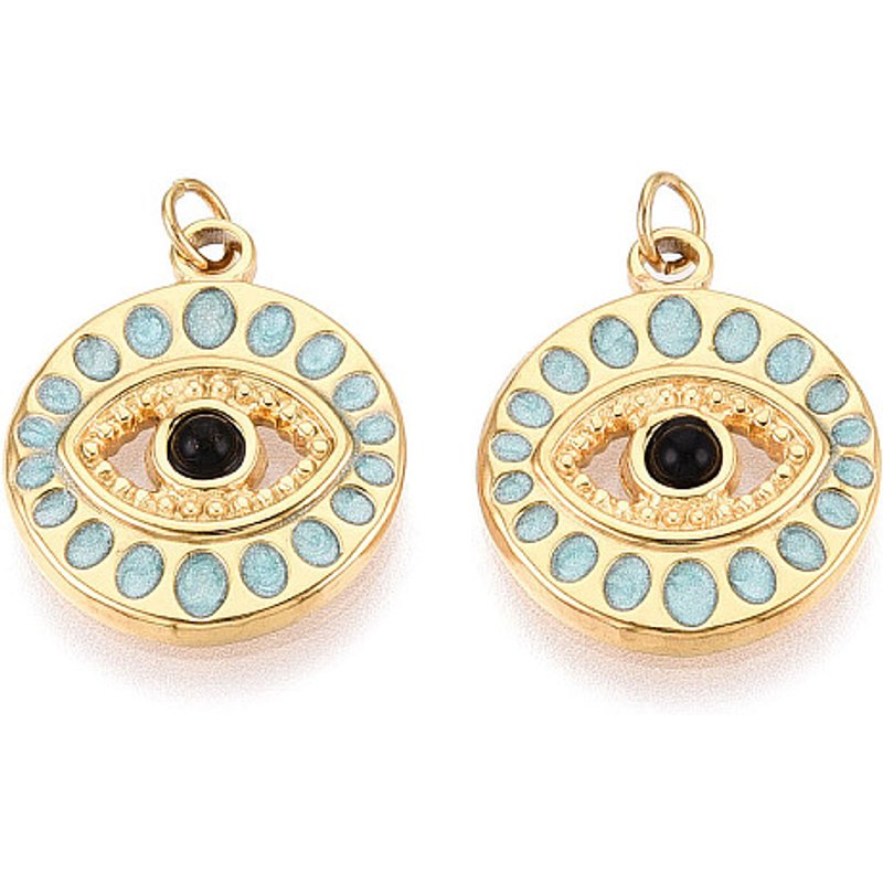 Pendentifs en acier inoxydable 304 avec émail et verre, œil maléfique — Breloques et pendentifs