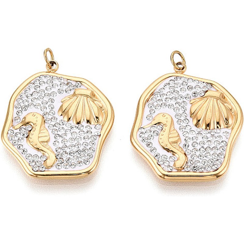 304 Stainless Steel and Polymer Clay Shell Shape Pendants — Charms & Pendants
