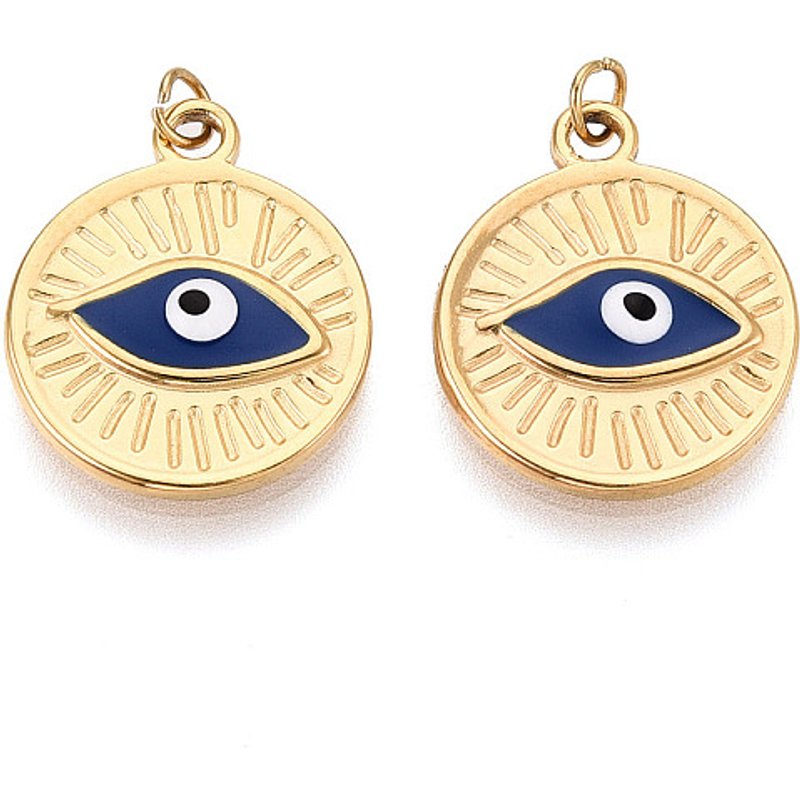 Pendentif en Acier Inoxydable 304 avec Œil Malin et Anneau, Bleu Marin — Breloques et pendentifs
