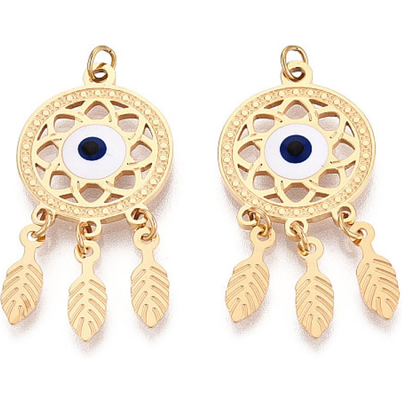 Pendentif en Acier Inoxydable 304 avec Plume et Anneau de Saut — Breloques et pendentifs