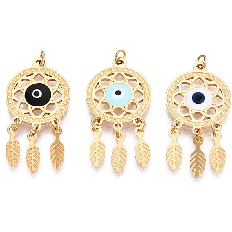 Pendentif en Acier Inoxydable 304 Émaillé avec Plume et Anneau — Breloques et pendentifs