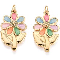 Pendentif en Émail de Fleurs en Acier Inoxydable 304 avec Anneau
