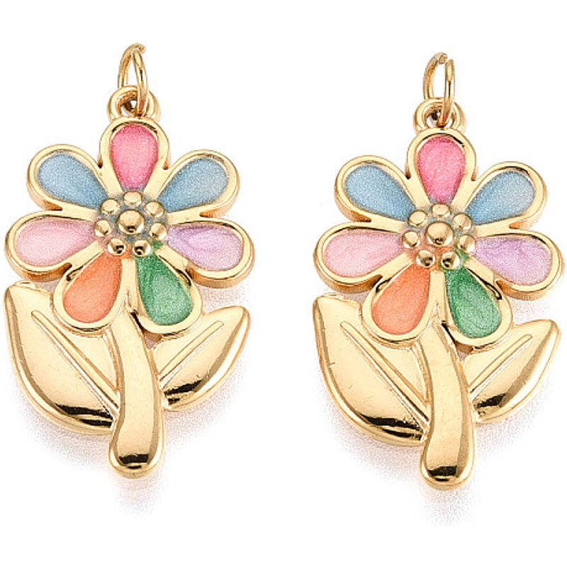 Pendentif en Émail de Fleurs en Acier Inoxydable 304 avec Anneau — Breloques et pendentifs