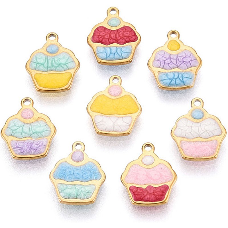 Charms de Gâteau en Émail en Acier Inoxydable 304, Plaqué Or 18K — Breloques et pendentifs
