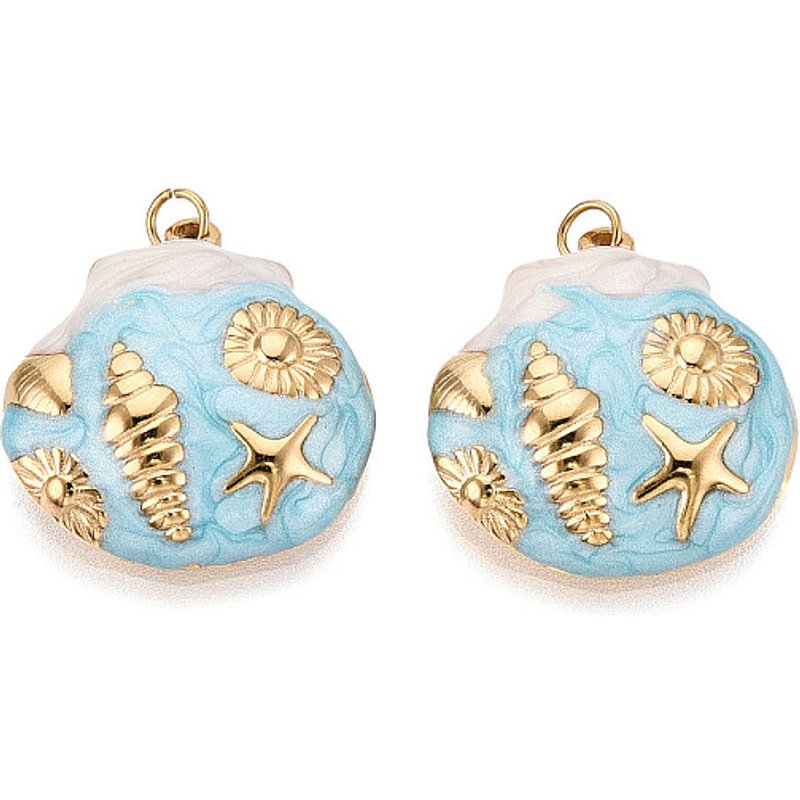 304 Stainless Steel Enamel Shell Pendant with Jump Ring, Light Sky Blue — Charms & Pendants