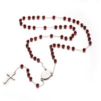 Collier de chapelet en acier inoxydable 304 avec perles de verre rouges — Collier pendentif