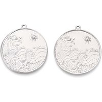 Pendentif rond plat en acier inoxydable 304 avec charme soleil & vague
