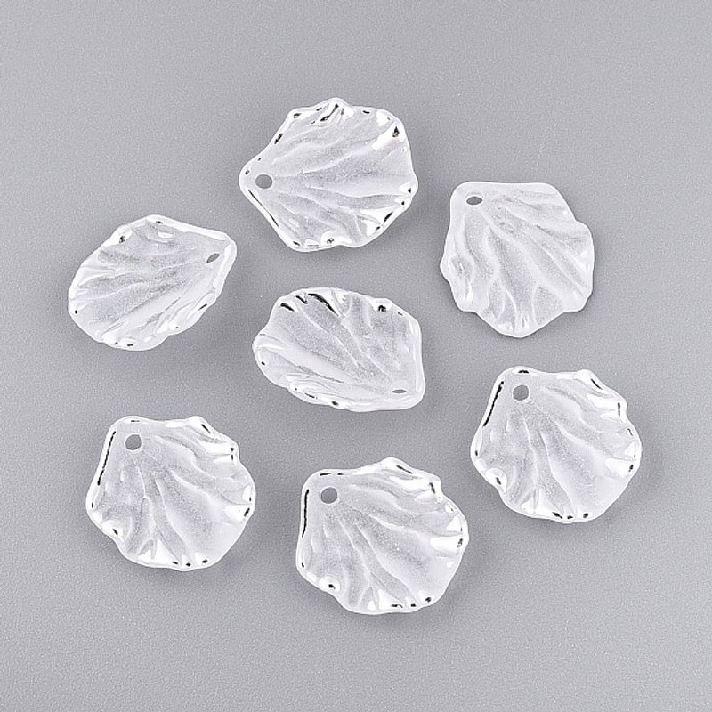 Frosted Plastic Petal Pendants with Silver Metal Enlace, 1612pcs — Charms & Pendants