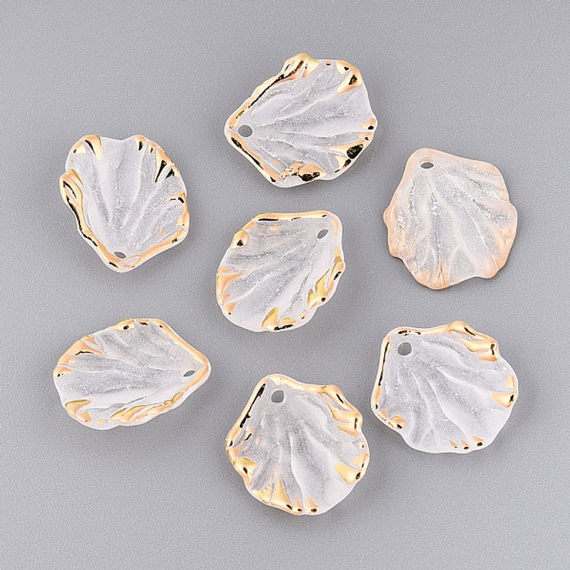 Frosted Plastic Petal Pendants with Golden Metal Enlace, Gold — Charms & Pendants