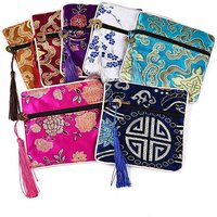 Pochettes à Bijoux en Soie Brodée Chinoise avec Décorations en Franges