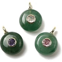 Pendants Ronds Aplat en Aventurine Verte Naturelle avec Trouvailles en Laiton