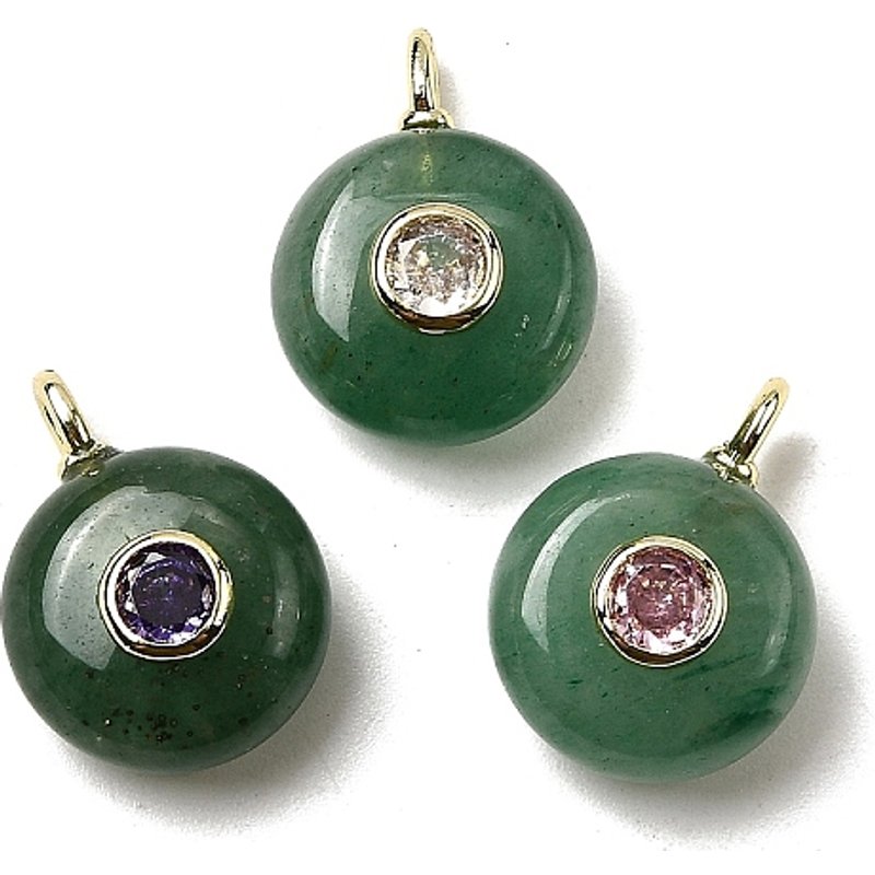 Pendants Ronds Aplat en Aventurine Verte Naturelle avec Trouvailles en Laiton — Breloques et pendentifs