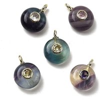 Pendants Ronds Plat en Fluorite Naturelle avec Trouvailles en Laiton
