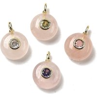 Natural Rose Quartz Flat Round Pendants with Brass Findings — Charms & Pendants