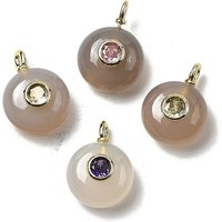 Pendants ronds plats en agate grise naturelle avec apprêts en laiton