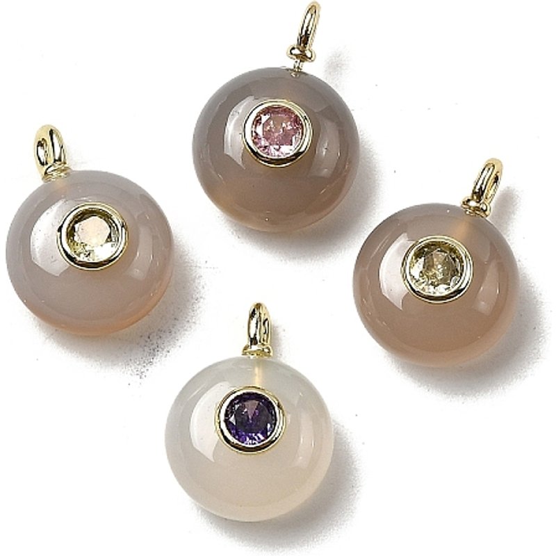 Natural Grey Agate Flat Round Pendants with Brass Findings — Charms & Pendants