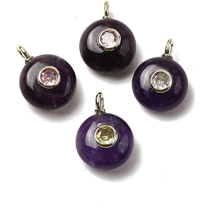 Natural Amethyst Flat Round Pendants with Brass Findings — Charms & Pendants