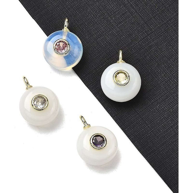 Synthetic Opalite Flat Round Pendants with Brass Findings — Charms & Pendants