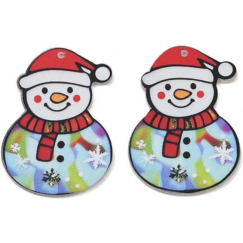 Christmas Theme Snowman Acrylic Pendant, 37.5x27mm — Charms & Pendants