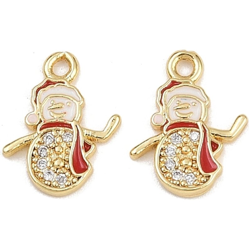 Brass Micro Pave Cubic Zirconia Snowman Charm with Enamel — Charms & Pendants