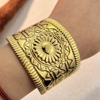 304 Stainless Steel Cuff Bangle for Women - Golden Sun Design — Bracelet Women