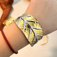 304 Stainless Steel Leaf Cuff Bangles for Women, Platinum & Gold — Bracelet Women