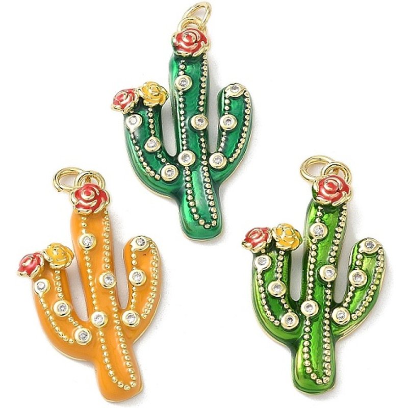 Brass Enamel Cactus Shape Charms with Micro Pave Cubic Zirconia — Charms & Pendants